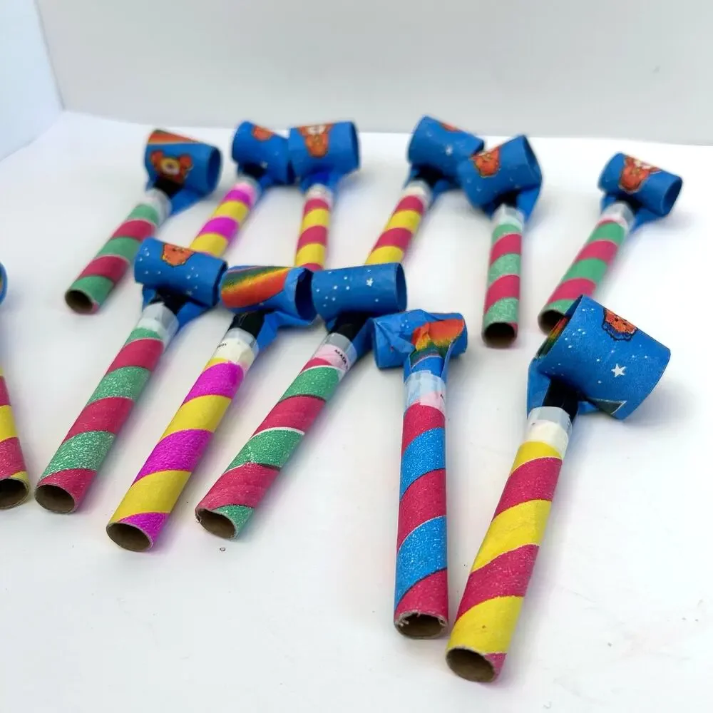 12 Vintage Care Bear Paper Party Blowers Rainbows and Candy Stripes
